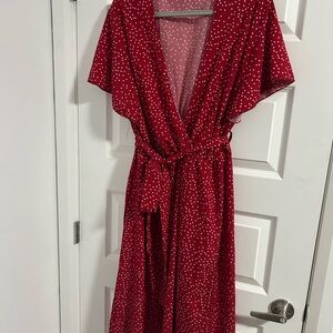 Elegant Red Polka Dot Wrap Dress